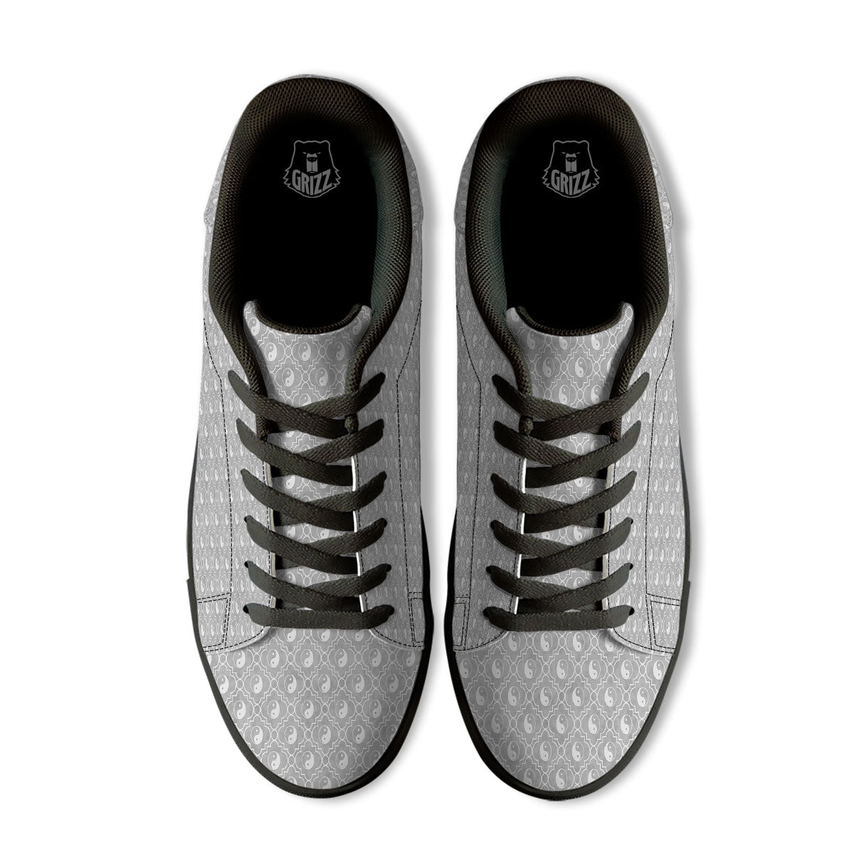 Yin Yang White And Grey Print Pattern Black Low Top Sneakers-grizzshop