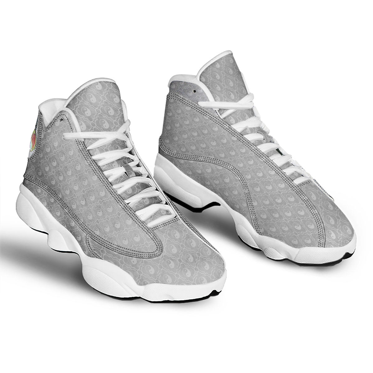Yin Yang White And Grey Print Pattern White Basketball Shoes-grizzshop