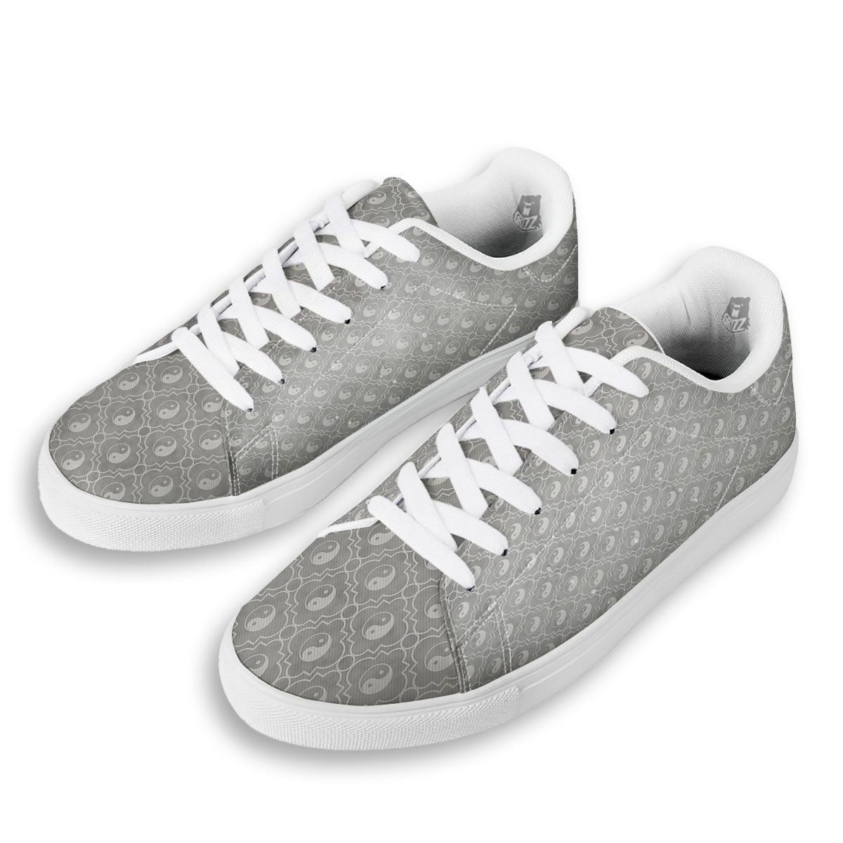 Yin Yang White And Grey Print Pattern White Low Top Sneakers-grizzshop