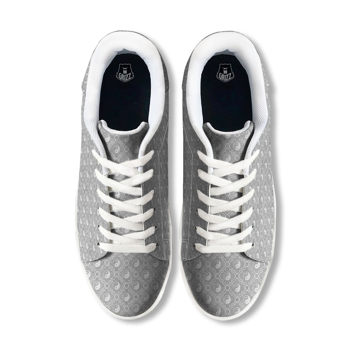 Yin Yang White And Grey Print Pattern White Low Top Sneakers-grizzshop