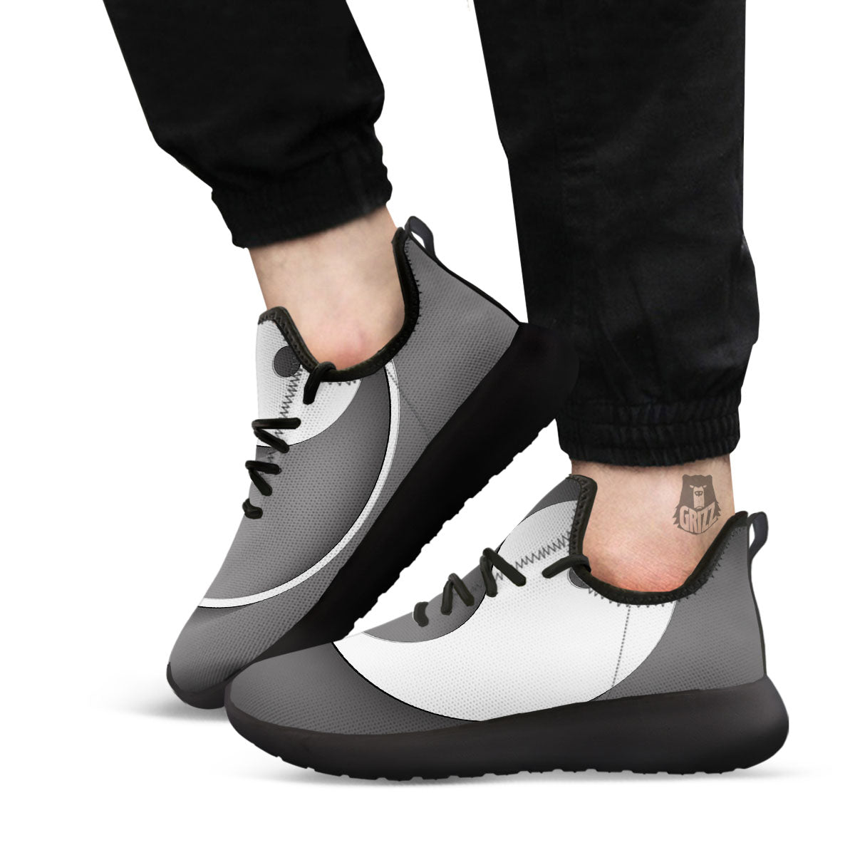 Yin Yang White And Sliver Print Black Athletic Shoes-grizzshop