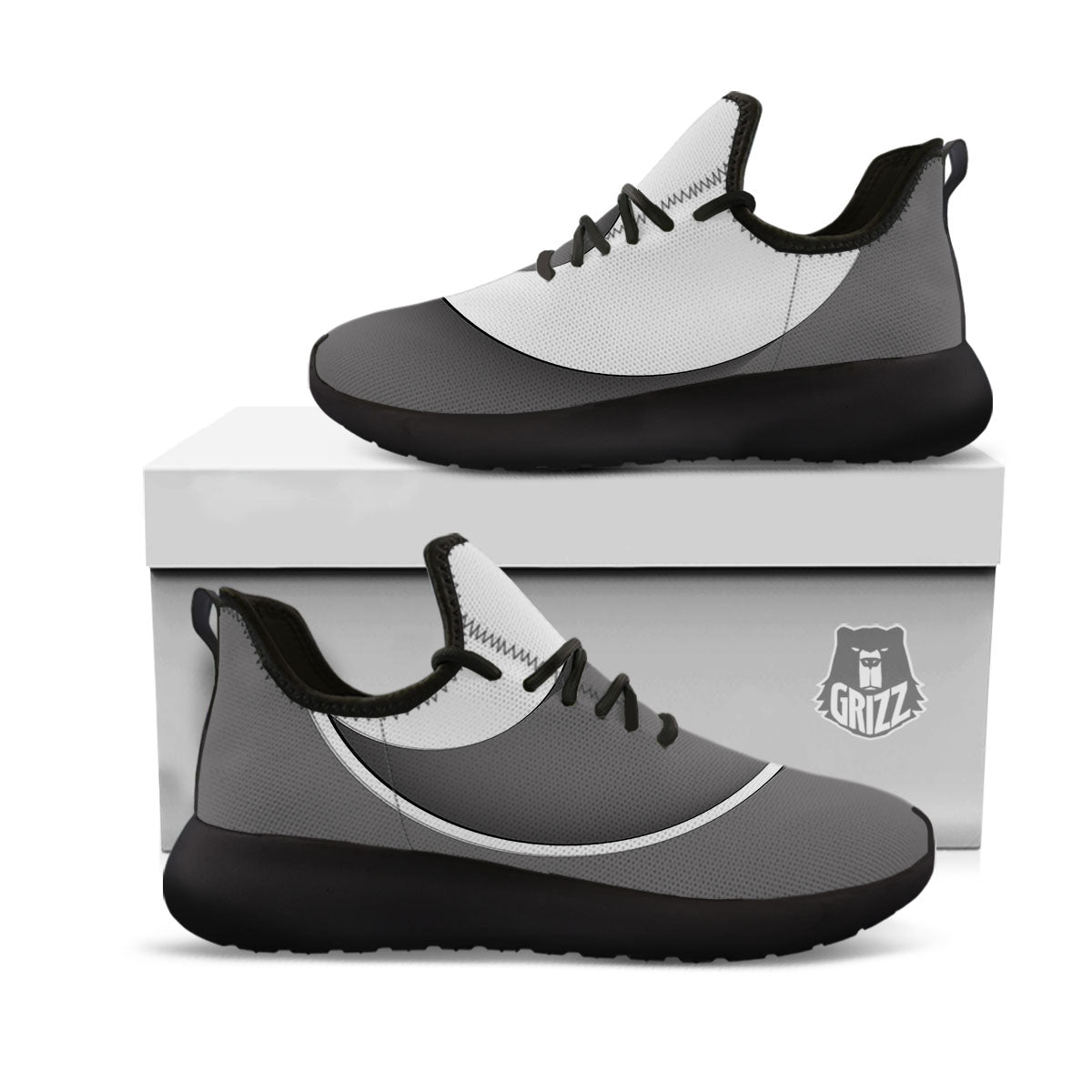 Yin Yang White And Sliver Print Black Athletic Shoes-grizzshop