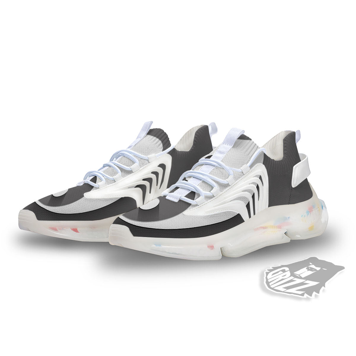 Yin Yang White And Sliver Print White Gym Shoes-grizzshop