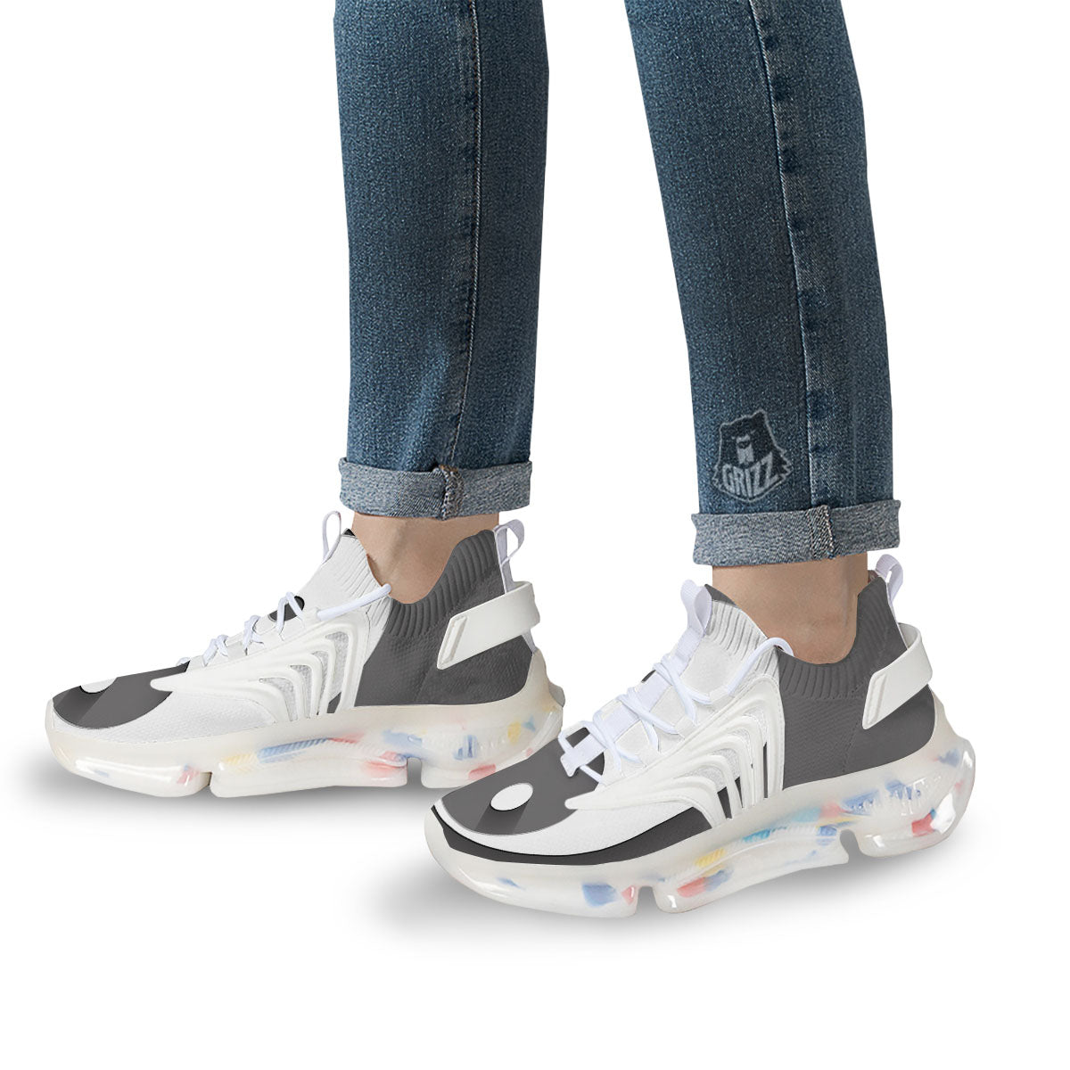Yin Yang White And Sliver Print White Gym Shoes-grizzshop