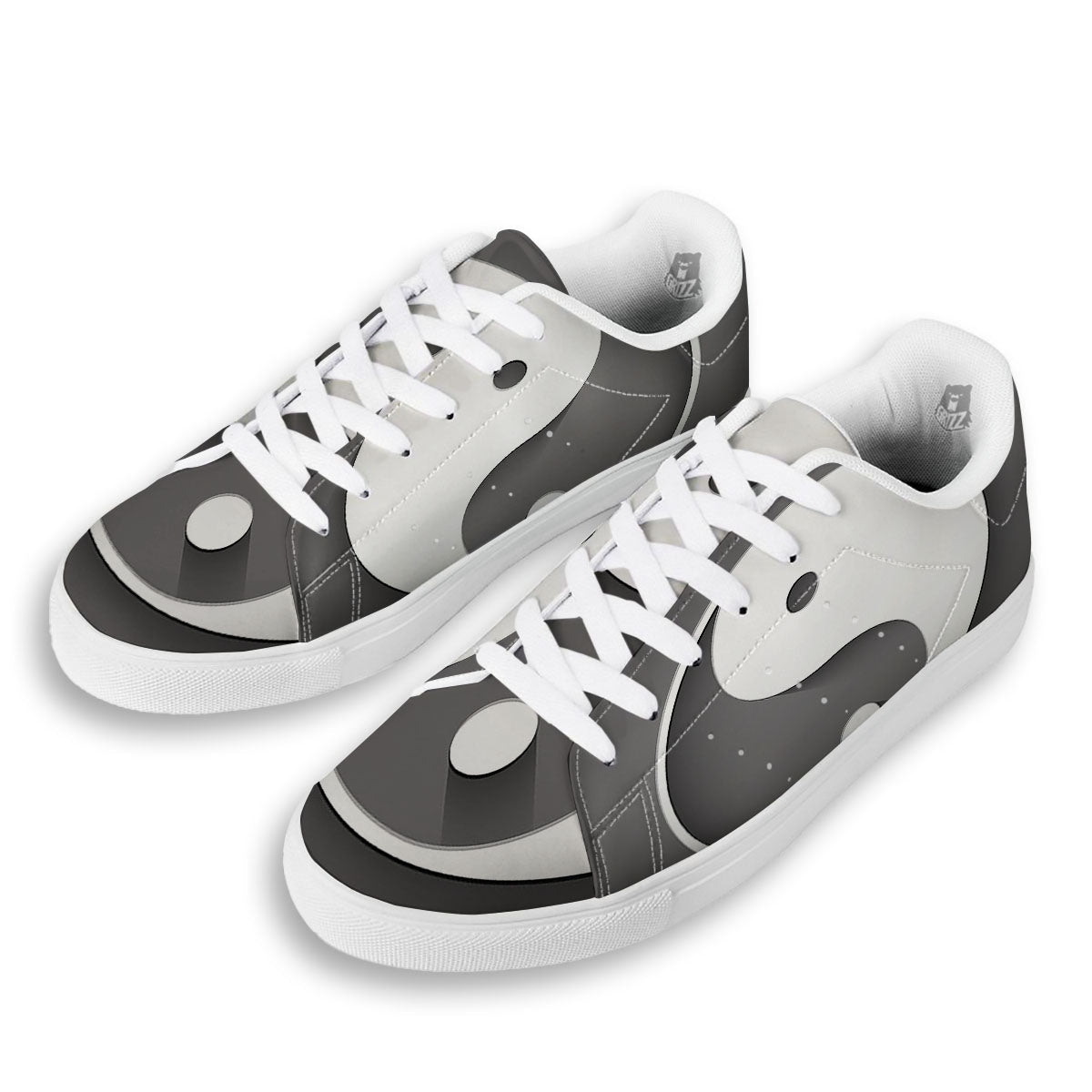 Yin Yang White And Sliver Print White Low Top Sneakers-grizzshop