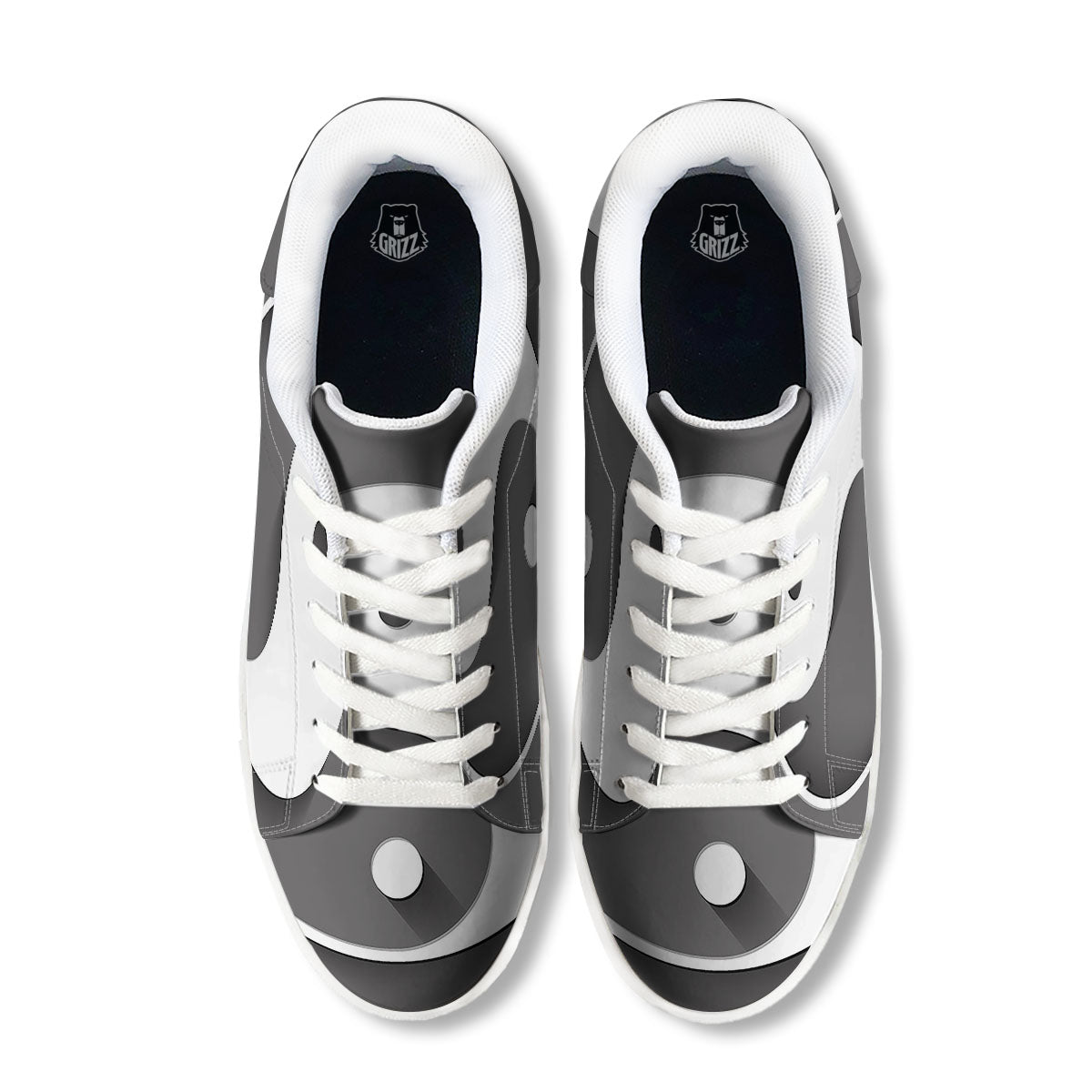 Yin Yang White And Sliver Print White Low Top Sneakers-grizzshop
