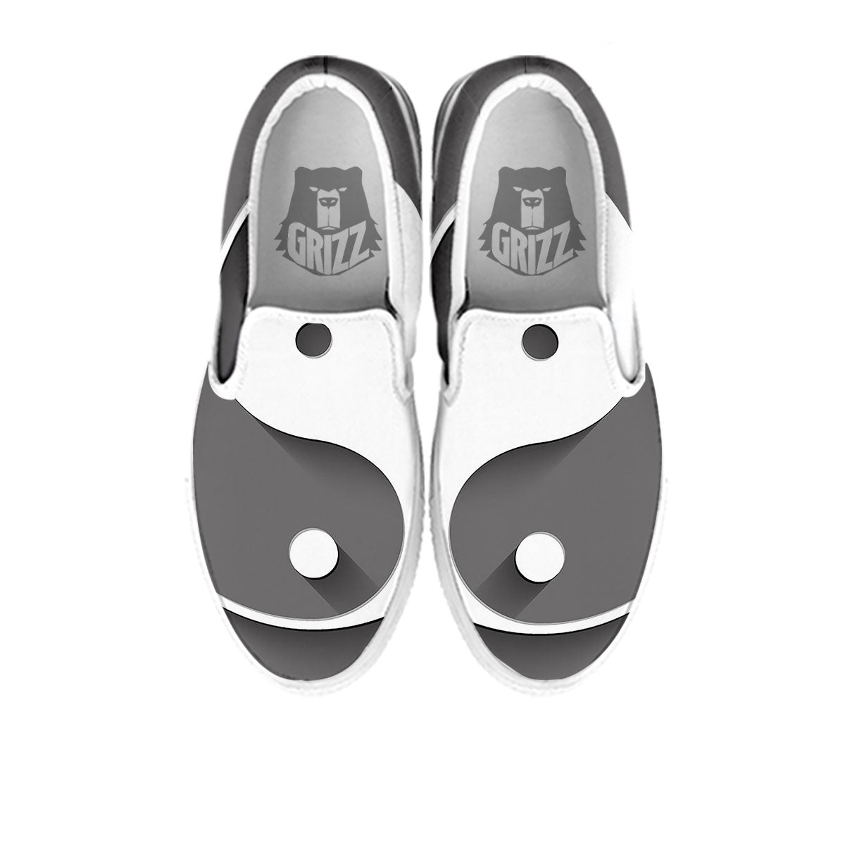 Yin Yang White And Sliver Print White Slip On Shoes-grizzshop