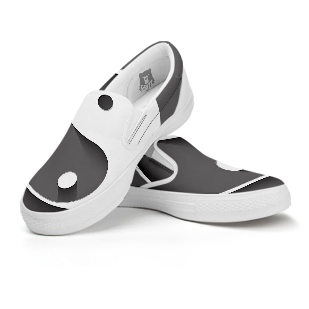 Yin Yang White And Sliver Print White Slip On Shoes-grizzshop