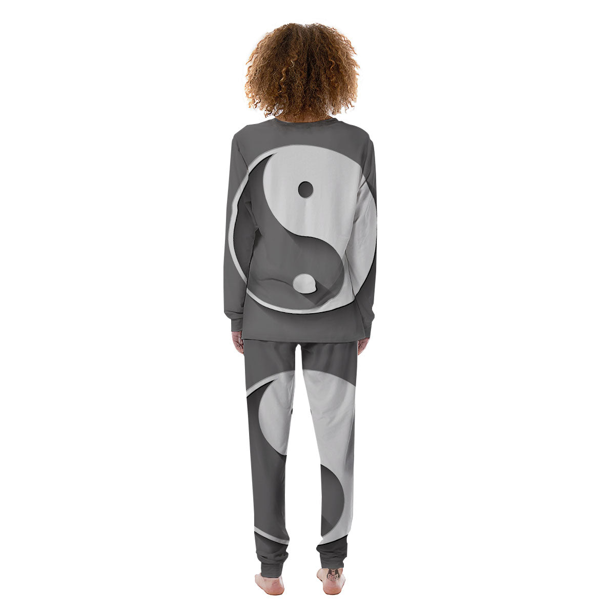 Yin Yang White And Sliver Print Women's Pajamas-grizzshop