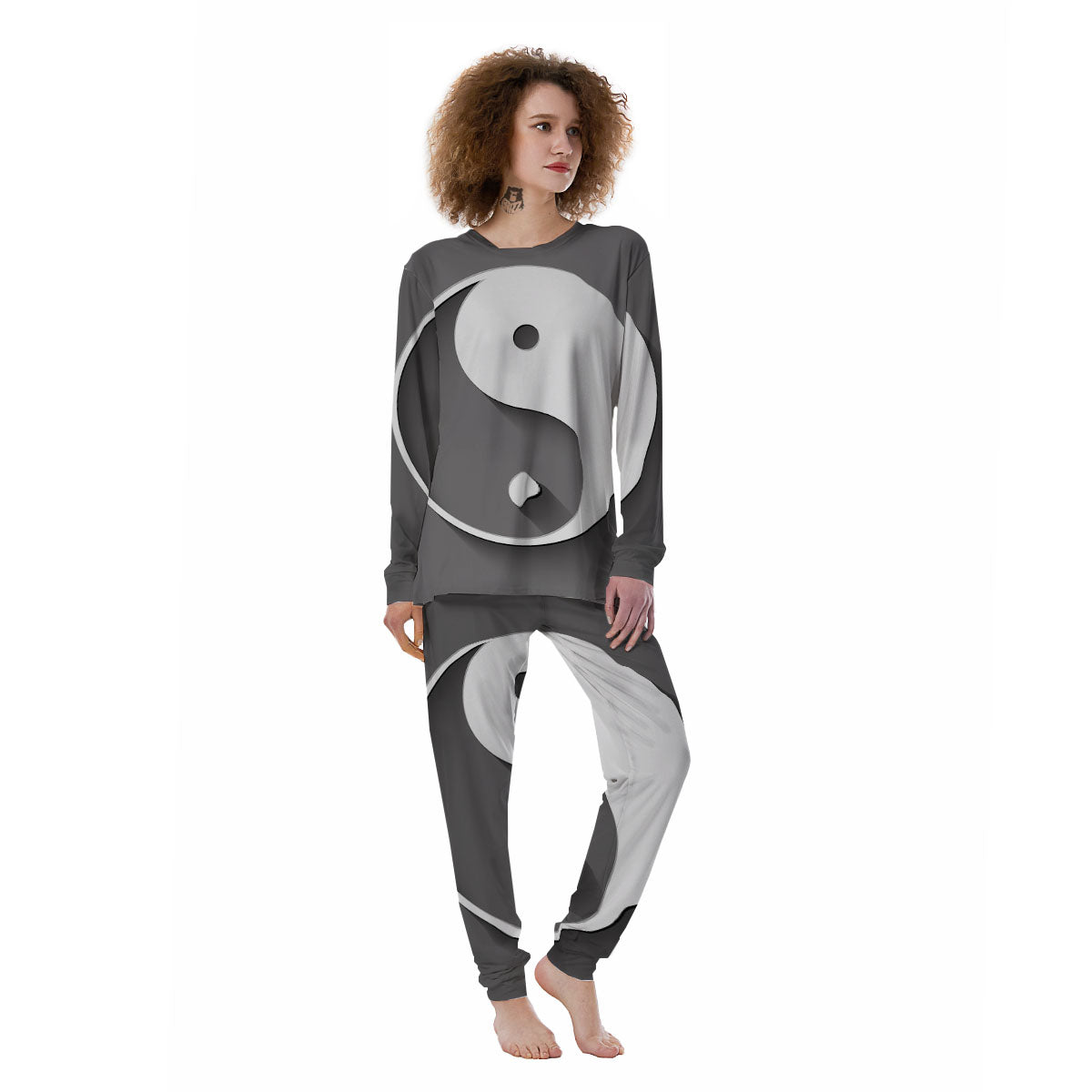 Yin Yang White And Sliver Print Women's Pajamas-grizzshop