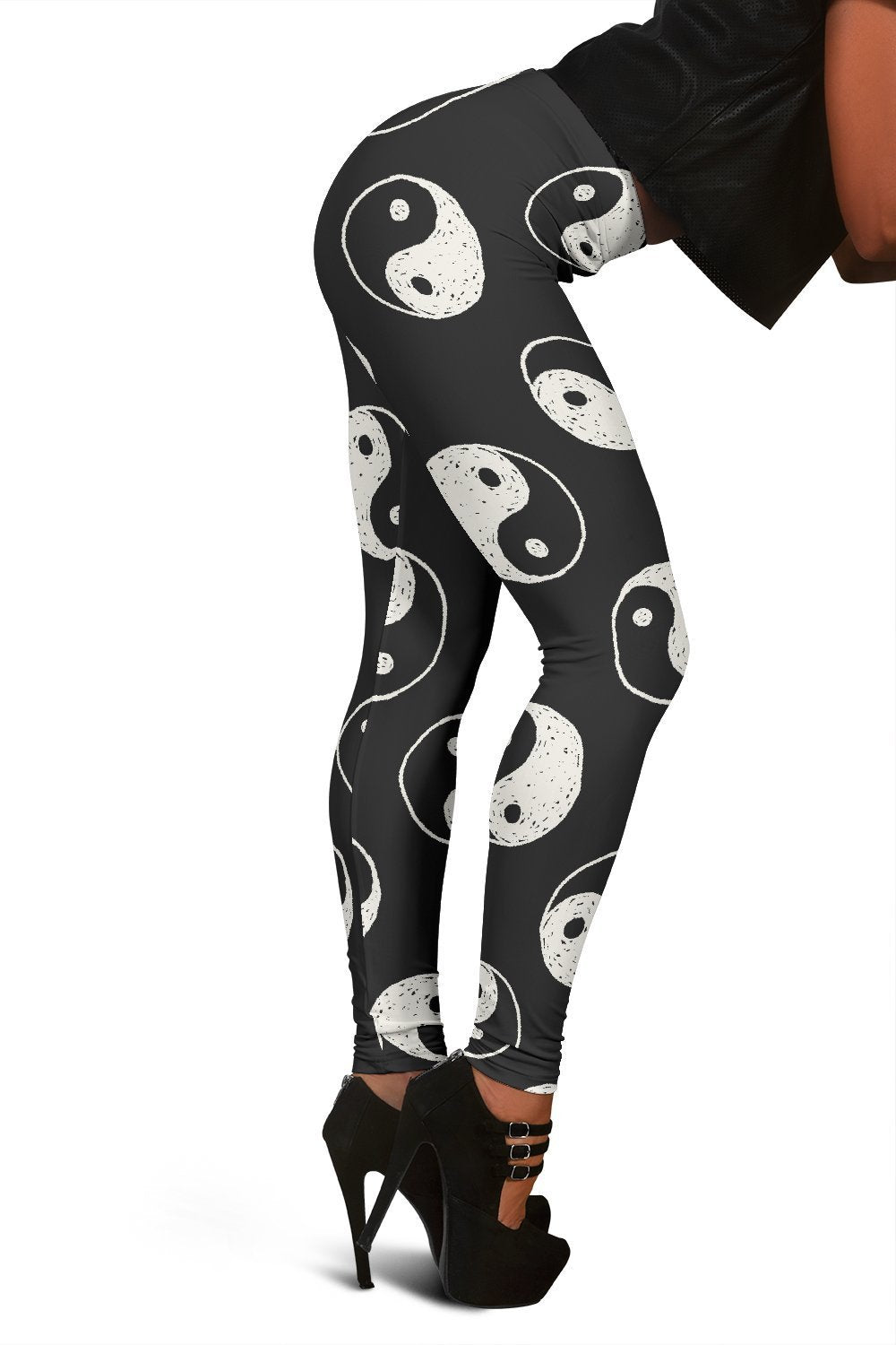 Yin Yang Black Pattern Print Women Leggings-grizzshop