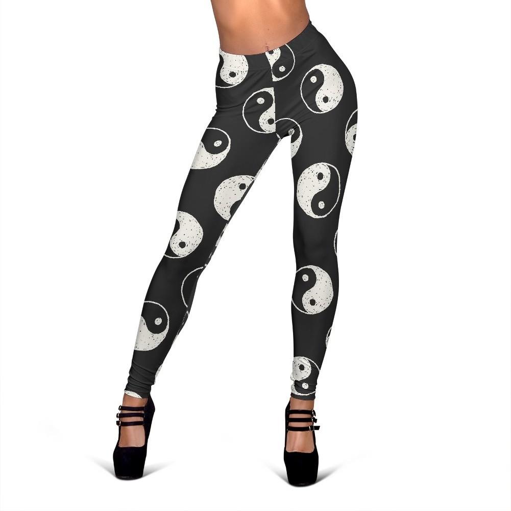 Yin Yang Black Pattern Print Women Leggings-grizzshop