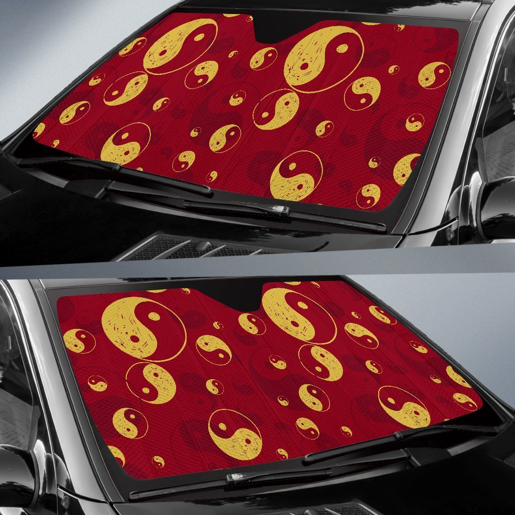 Yin Yang Red Pattern Print Car Sun Shade-grizzshop
