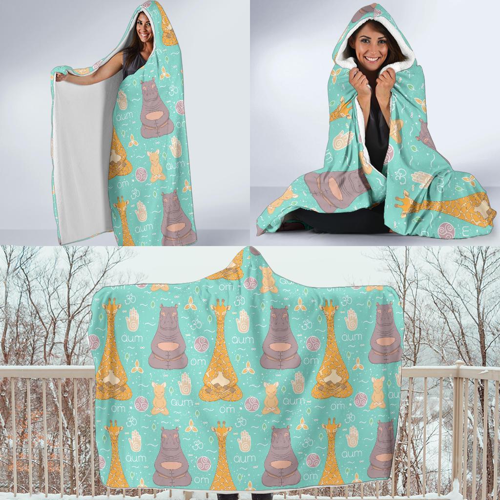 Yoga Meditation Pattern Print Hooded Blanket-grizzshop