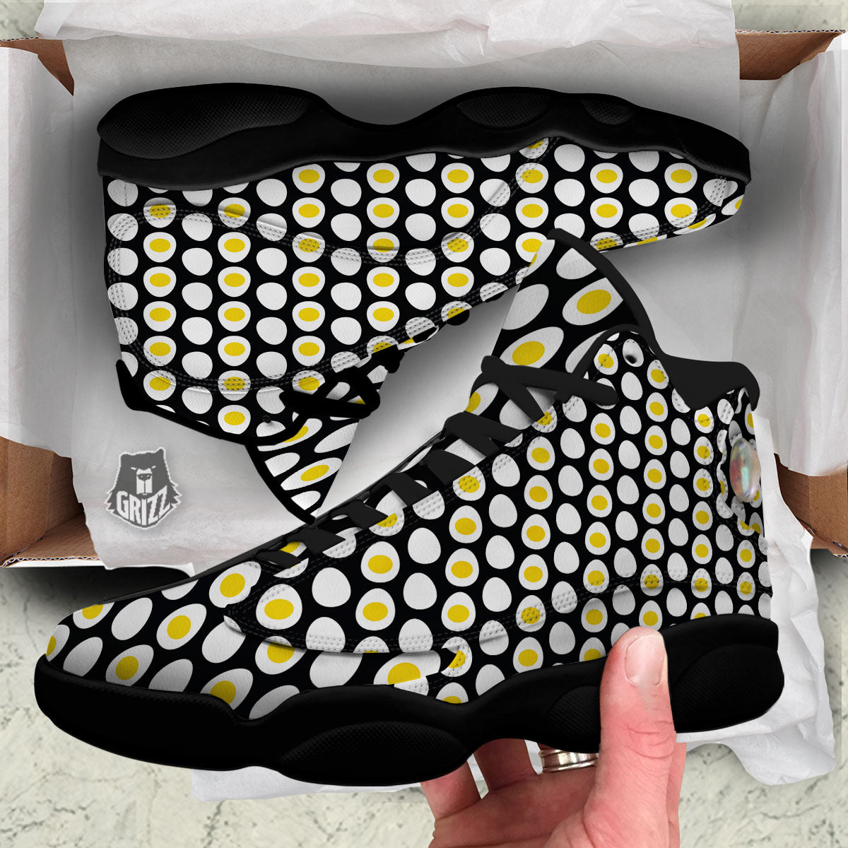 Yolk Egg Print Pattern Black Basketball Shoes-grizzshop