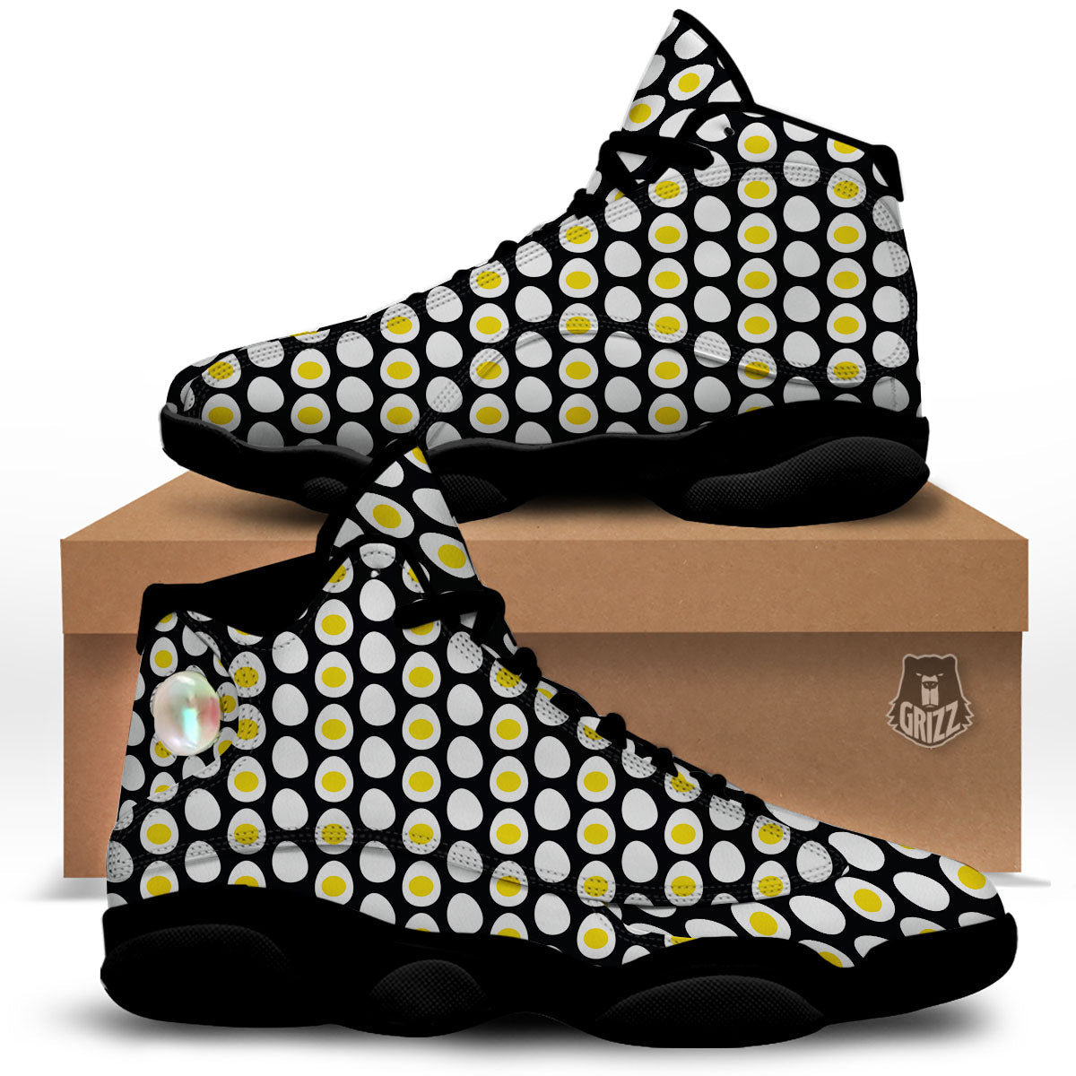 Yolk Egg Print Pattern Black Basketball Shoes-grizzshop