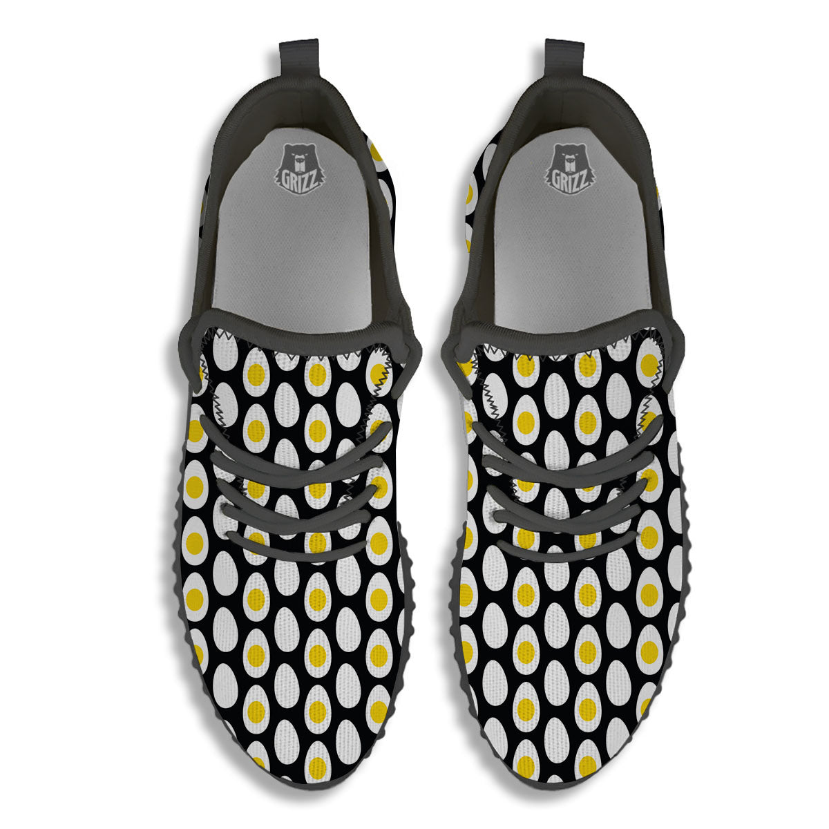 Yolk Egg Print Pattern Black Walking Shoes-grizzshop