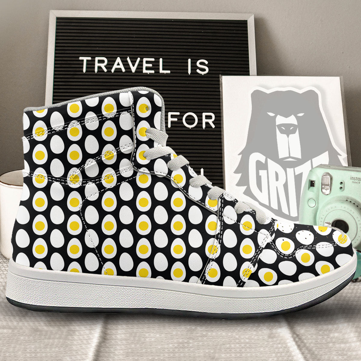 Yolk Egg Print Pattern High Top Sneakers-grizzshop