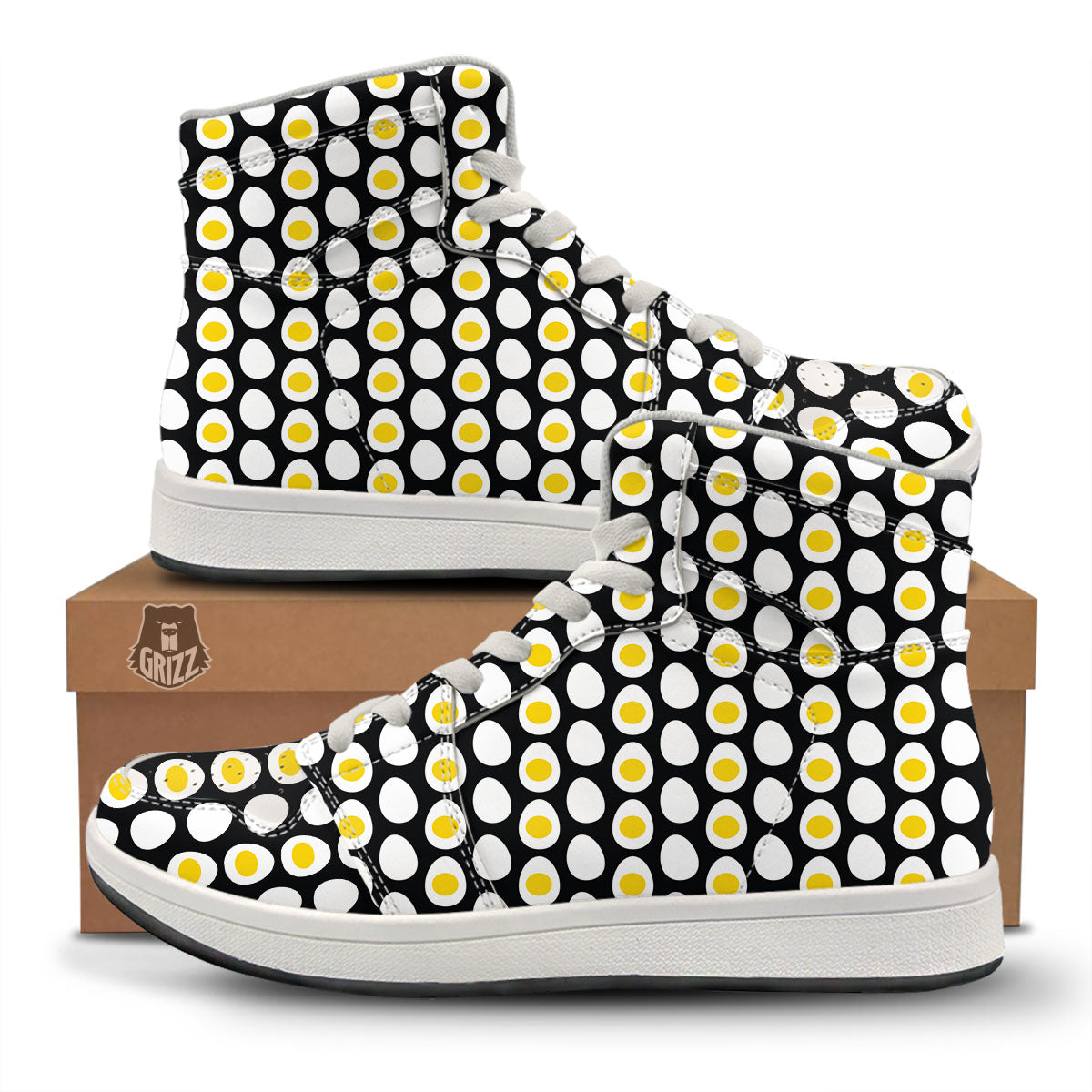 Yolk Egg Print Pattern High Top Sneakers-grizzshop