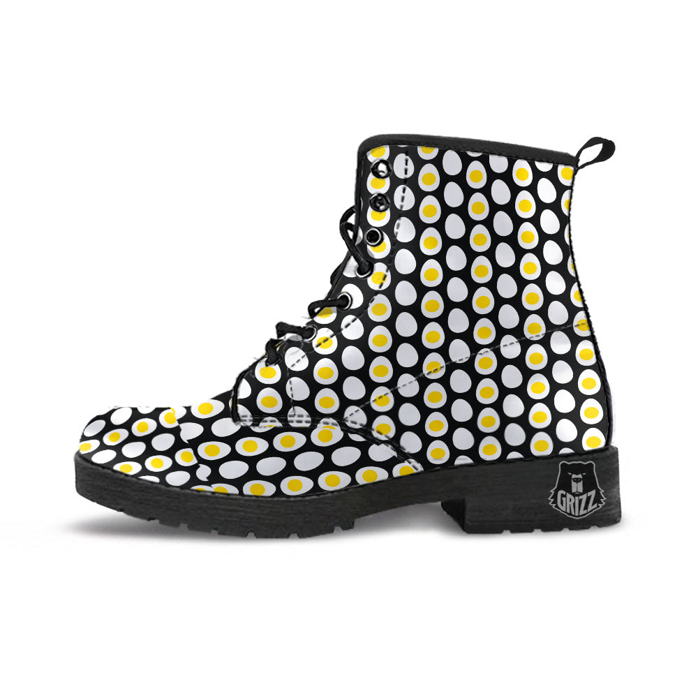 Yolk Egg Print Pattern Leather Boots-grizzshop