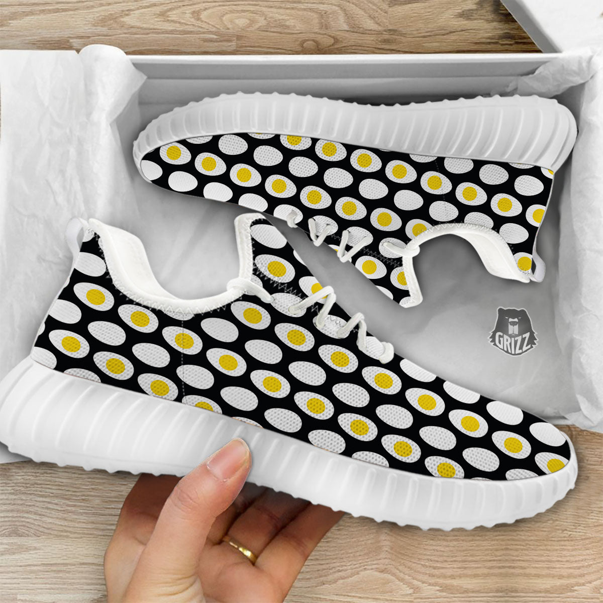 Yolk Egg Print Pattern White Walking Shoes-grizzshop
