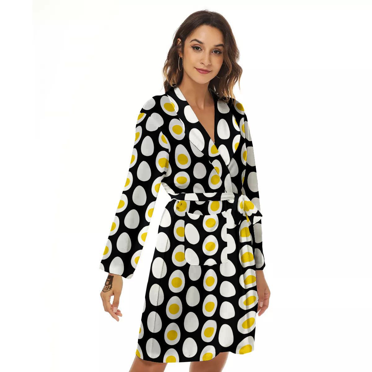 Yolk Egg Print Pattern Women's Robe-grizzshop