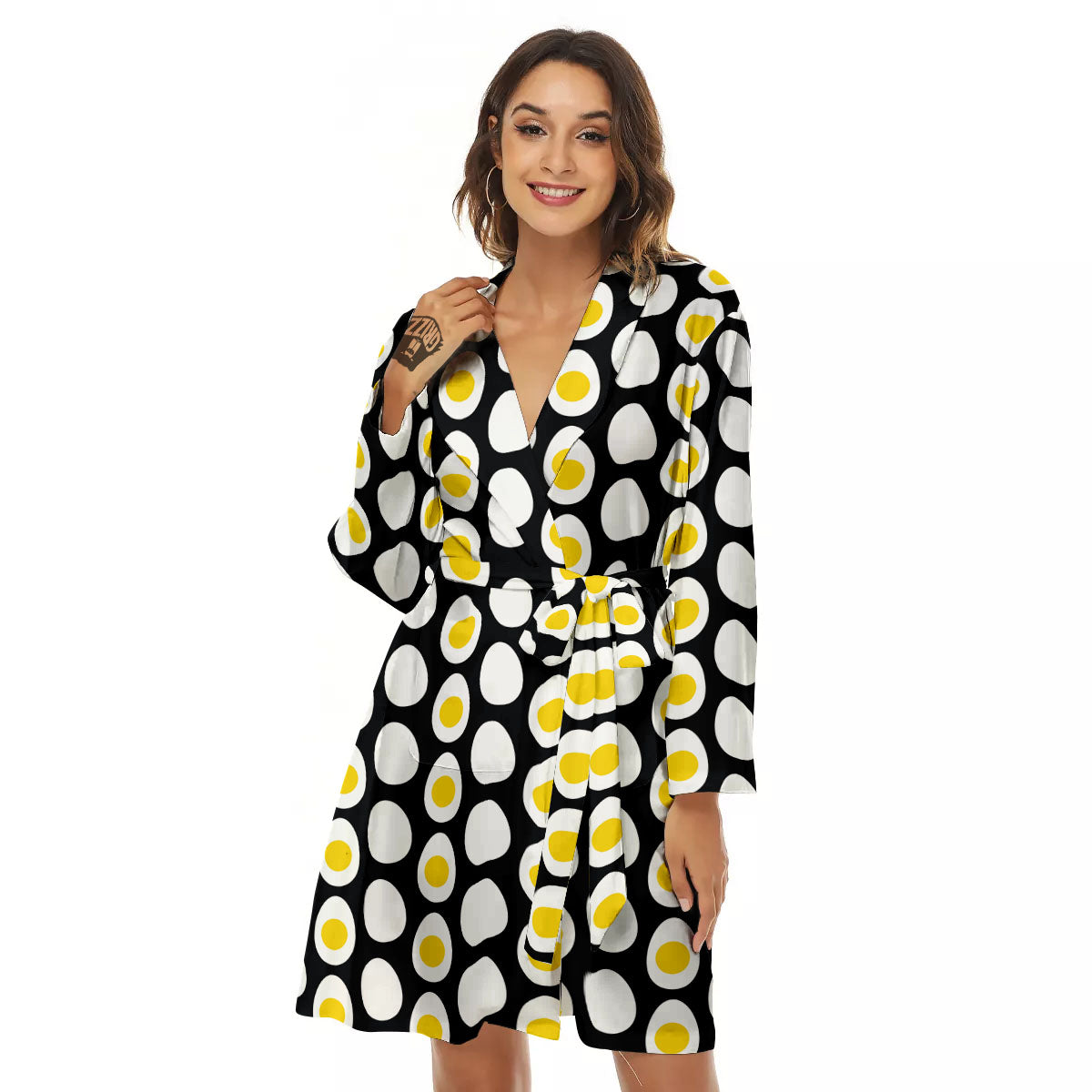 Yolk Egg Print Pattern Women's Robe-grizzshop