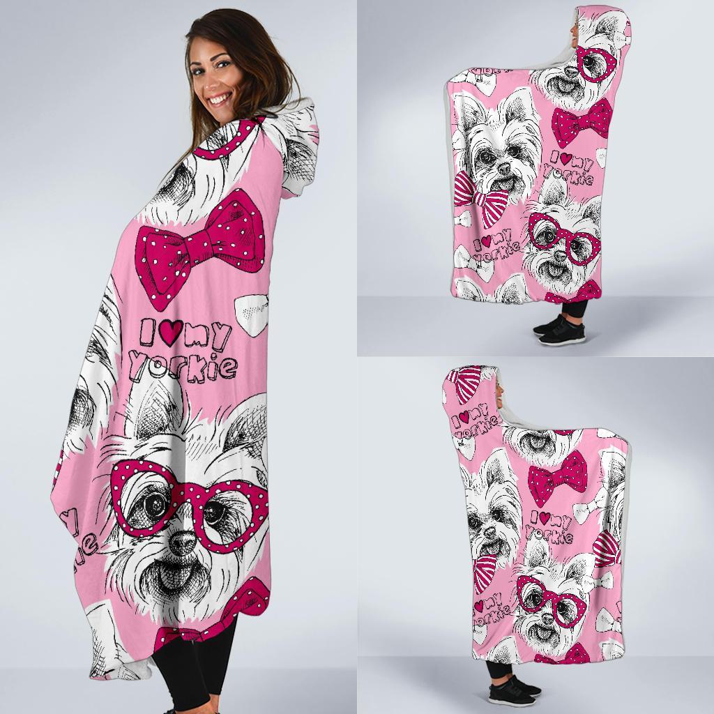 Yorkshire Terrier Dog Puppy Print Pattern Hooded Blanket-grizzshop