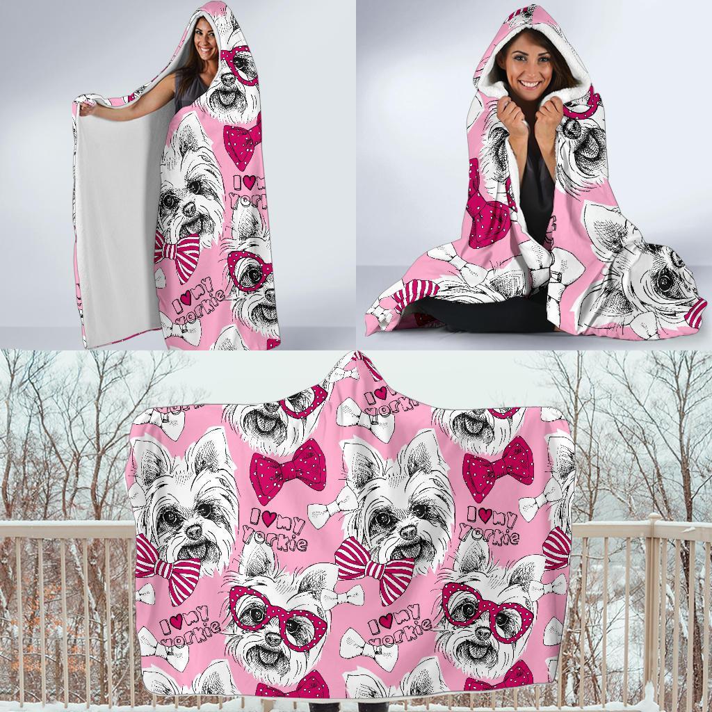 Yorkshire Terrier Dog Puppy Print Pattern Hooded Blanket-grizzshop