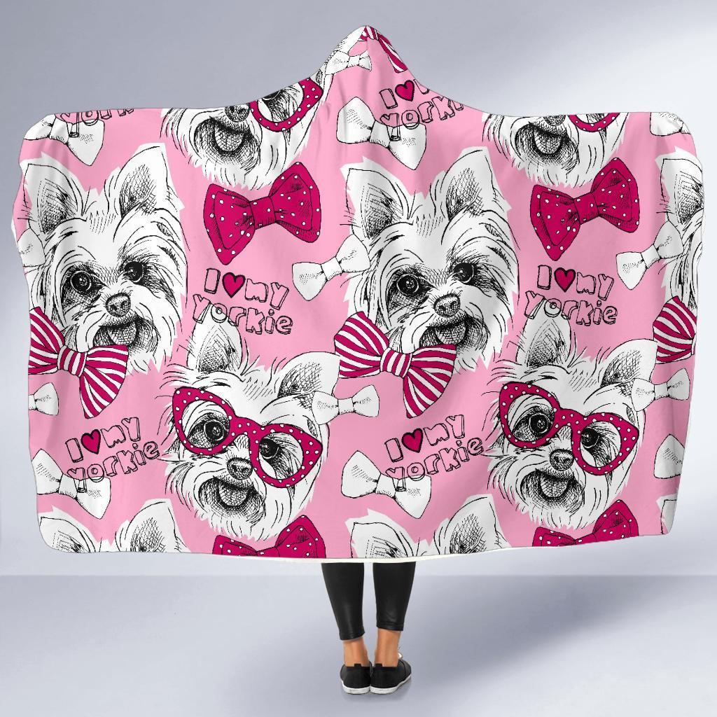 Yorkshire Terrier Dog Puppy Print Pattern Hooded Blanket-grizzshop