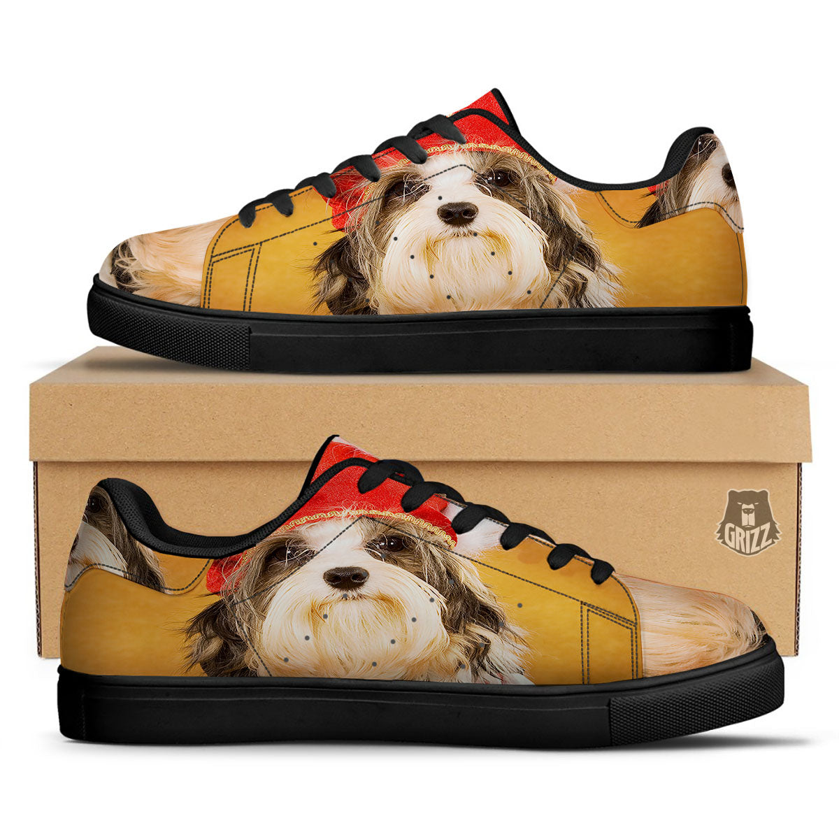 Yorkshire Terrier Red Cap Print Black Low Top Sneakers-grizzshop
