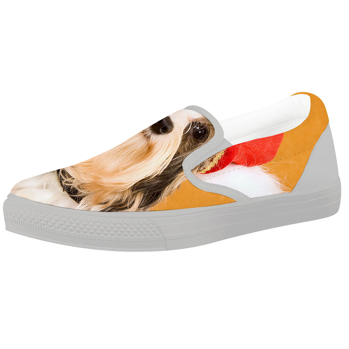 Yorkshire Terrier Red Cap Print White Slip On Shoes-grizzshop