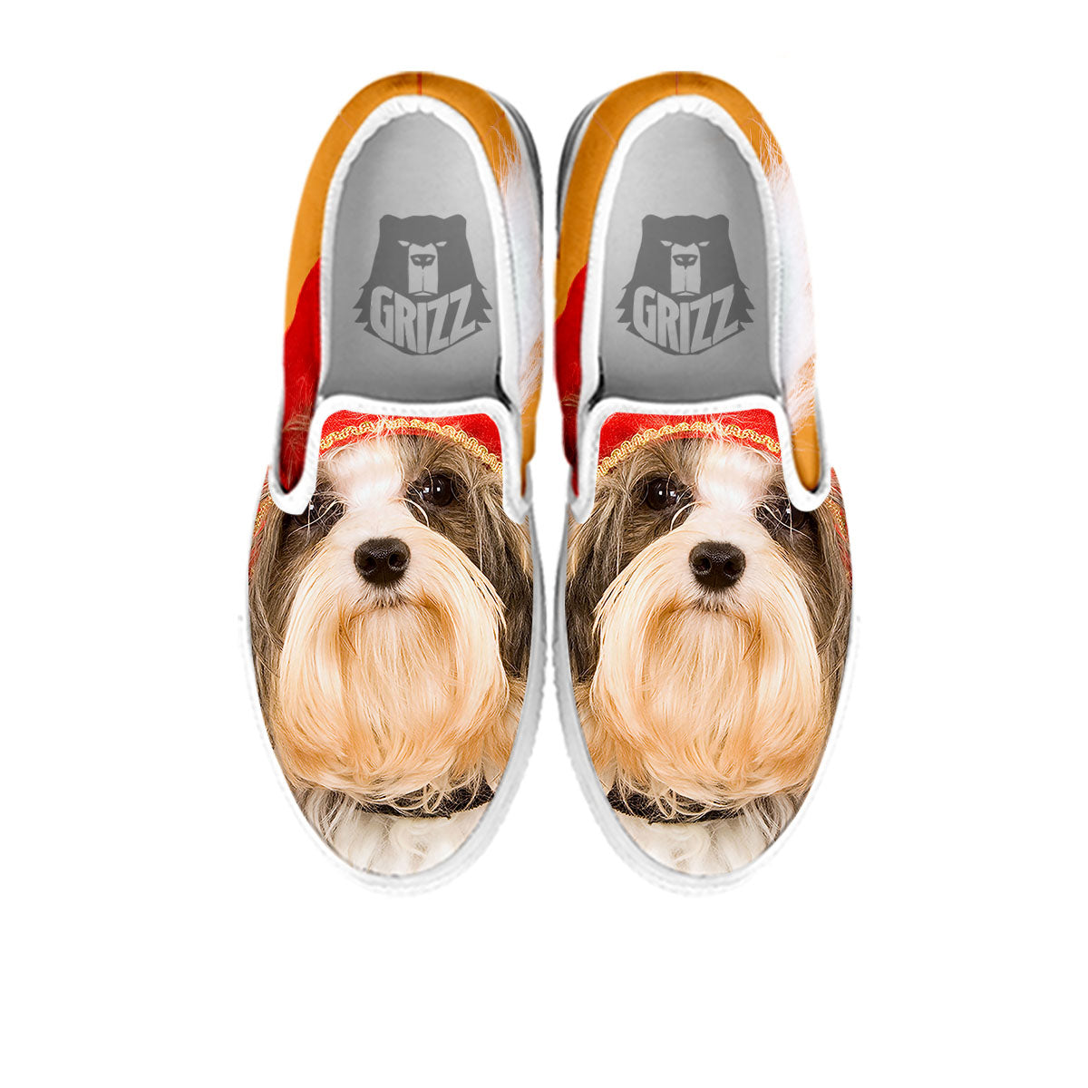 Yorkshire Terrier Red Cap Print White Slip On Shoes-grizzshop