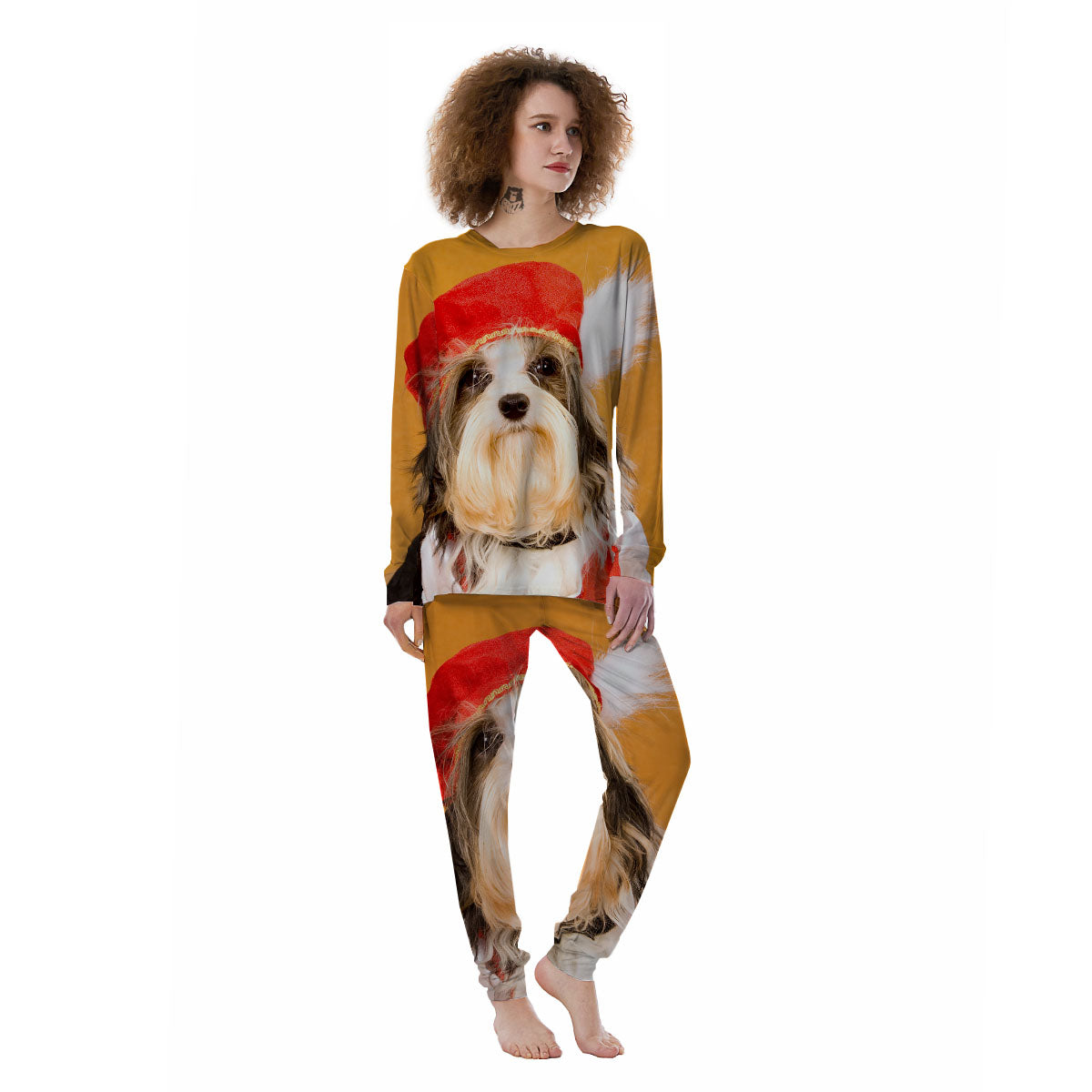 Yorkshire Terrier Red Cap Print Women's Pajamas-grizzshop