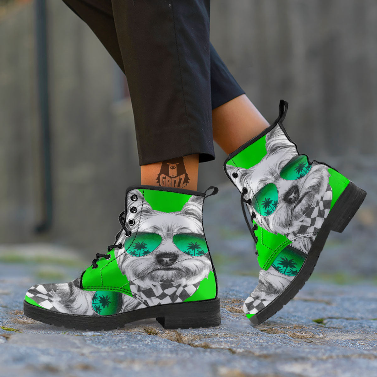 Yorkshire Terrier Sunglasses Print Leather Boots-grizzshop