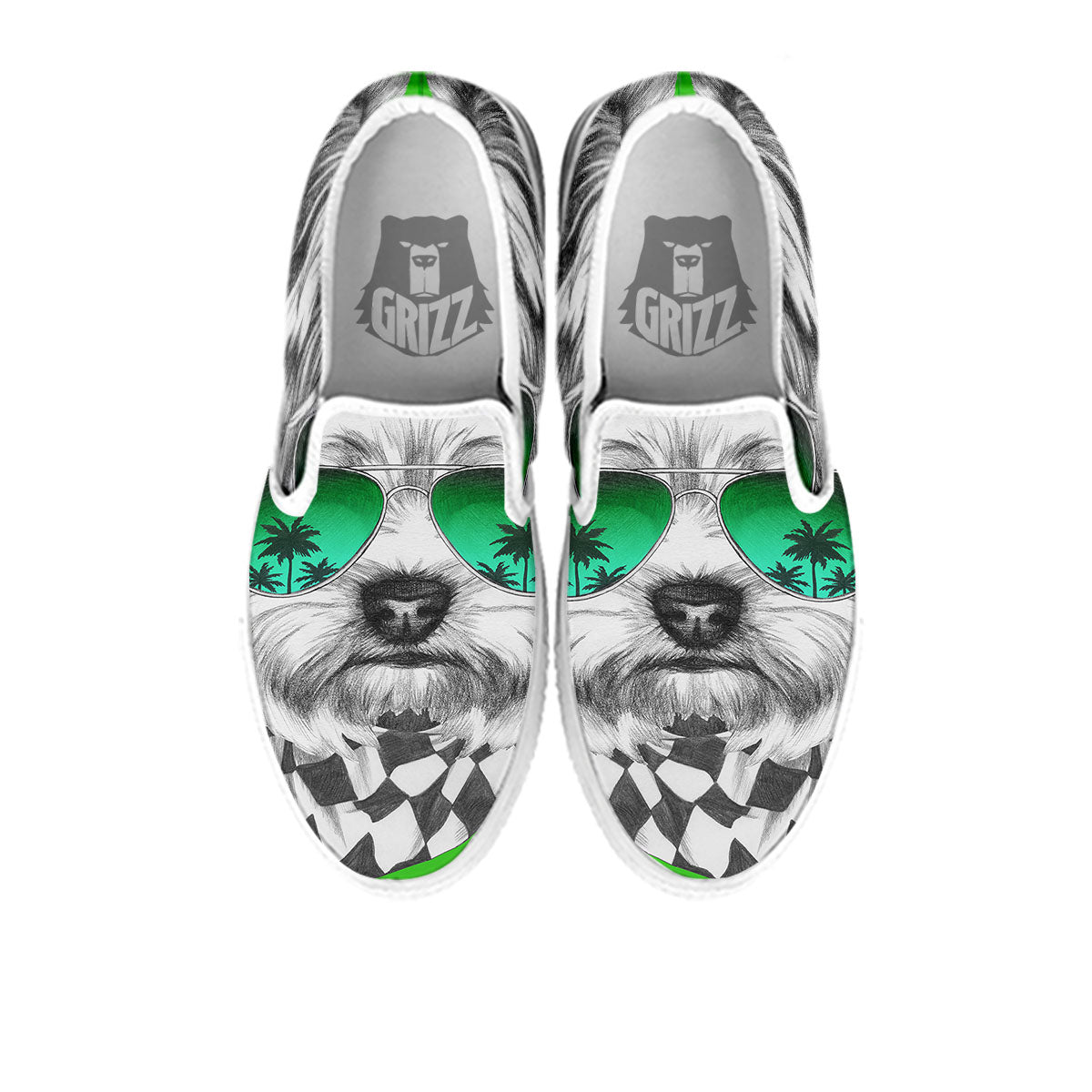 Yorkshire Terrier Sunglasses Print White Slip On Shoes-grizzshop