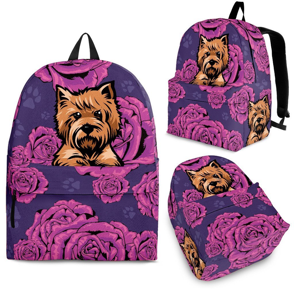 Yorkshire Terriers & Roses Pattern Print Backpack-grizzshop