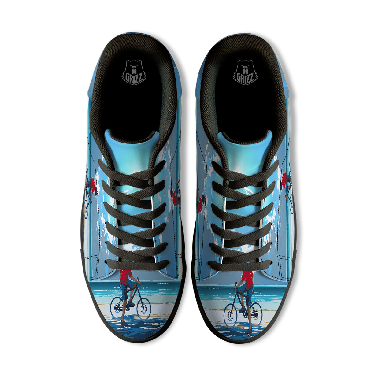 Young Man Looking At The Meteor Print Black Low Top Sneakers-grizzshop