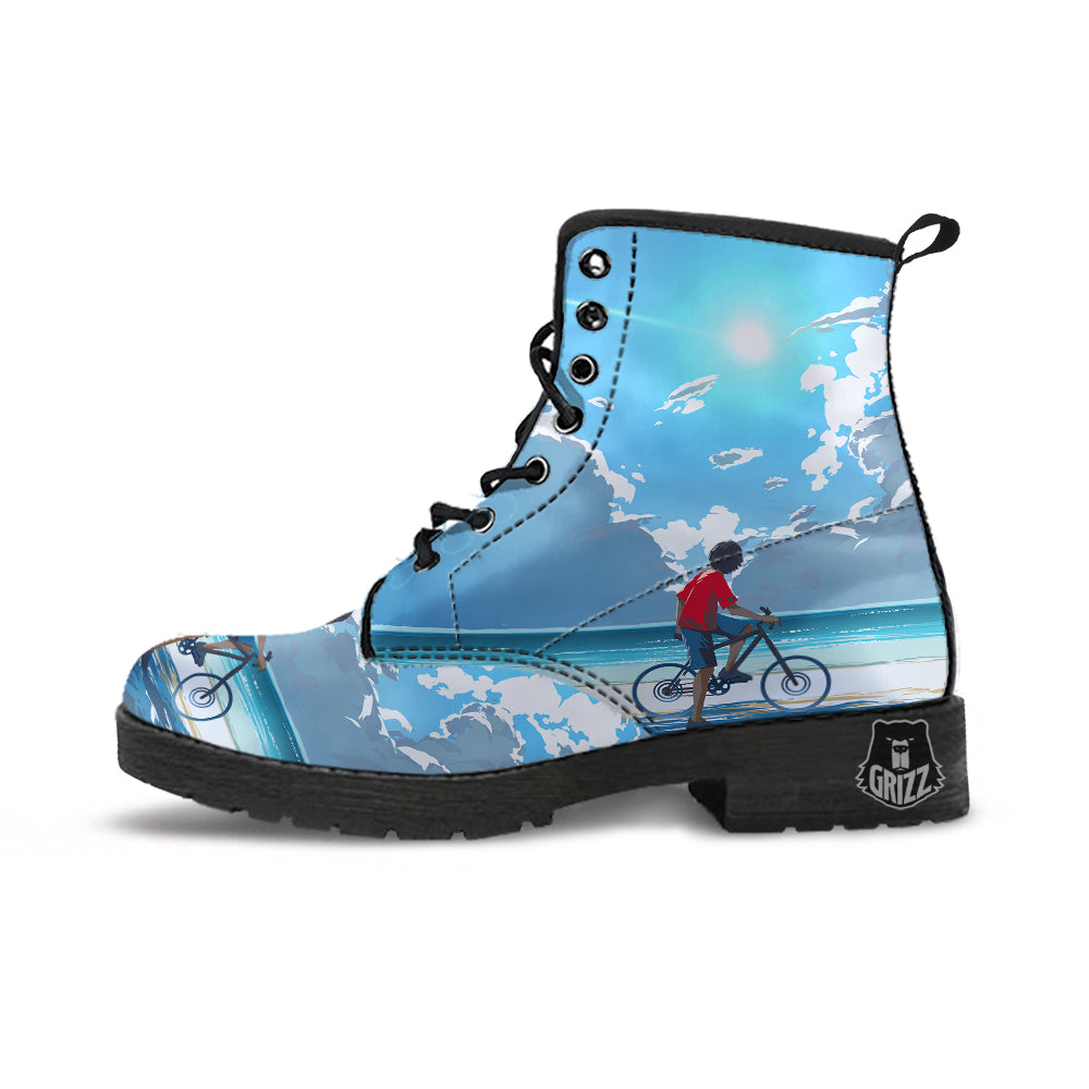 Young Man Looking At The Meteor Print Leather Boots-grizzshop