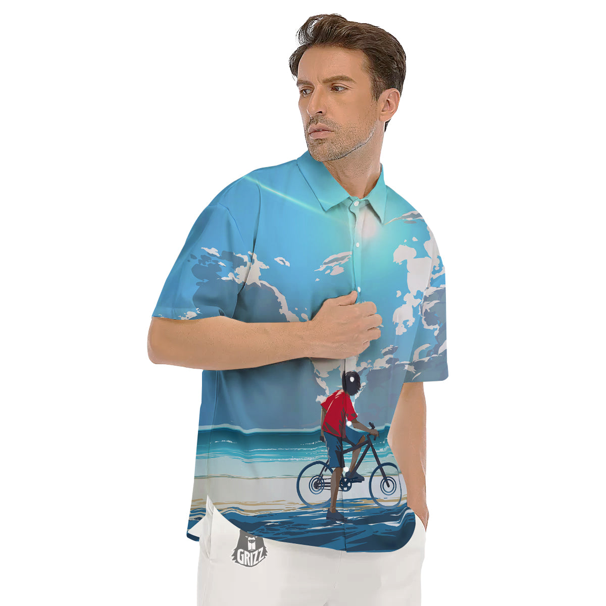 Young Man Looking At The Meteor Print Men's Short Sleeve Shirts-grizzshop