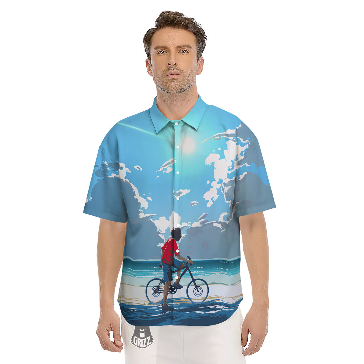 Young Man Looking At The Meteor Print Men's Short Sleeve Shirts-grizzshop