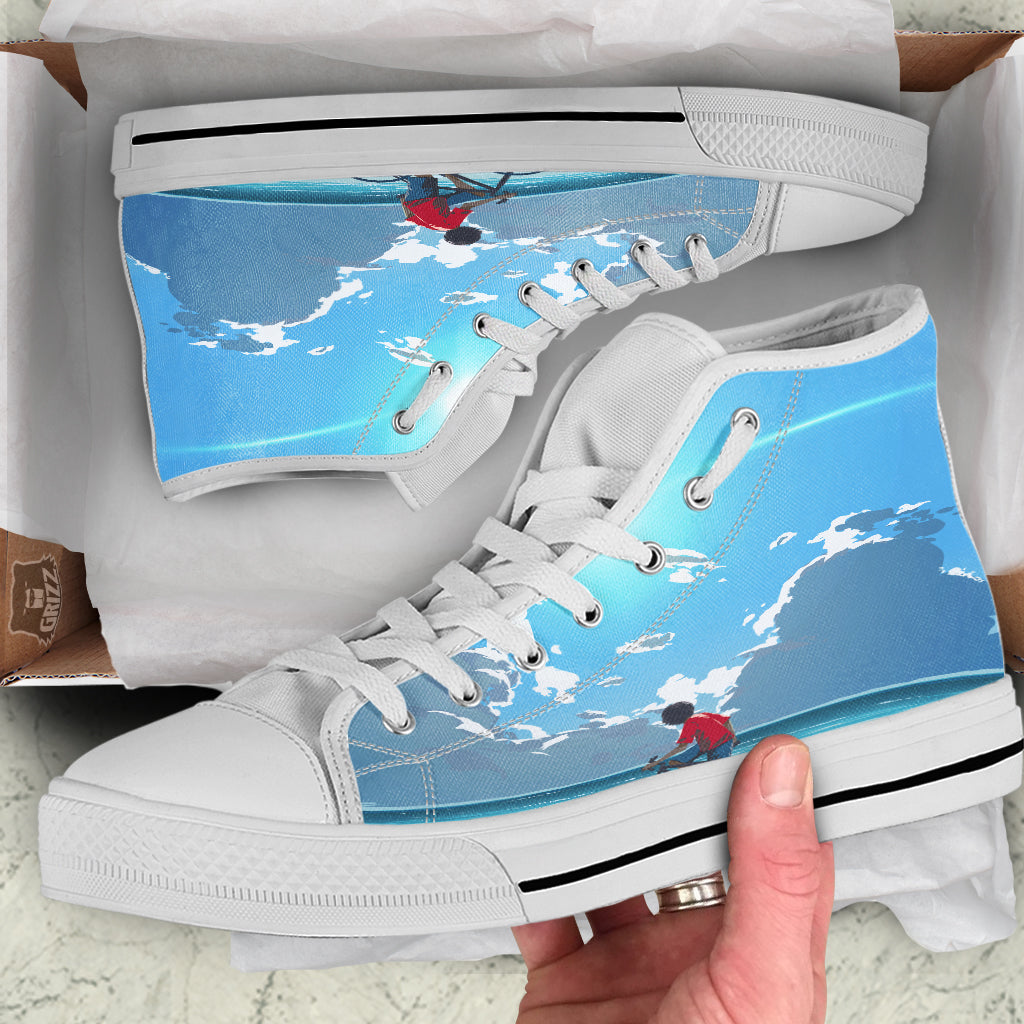Young Man Looking At The Meteor Print White High Top Shoes-grizzshop