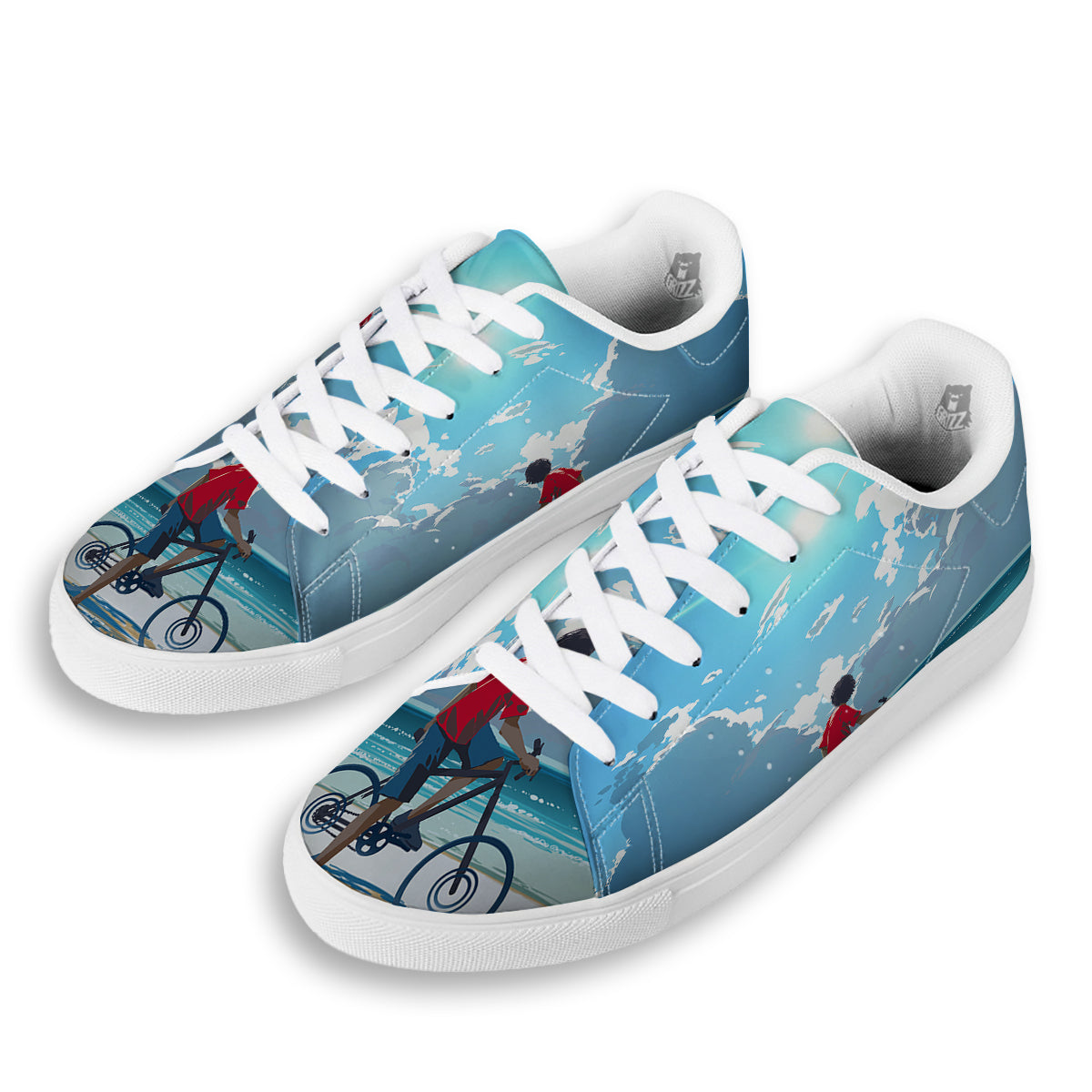 Young Man Looking At The Meteor Print White Low Top Sneakers-grizzshop
