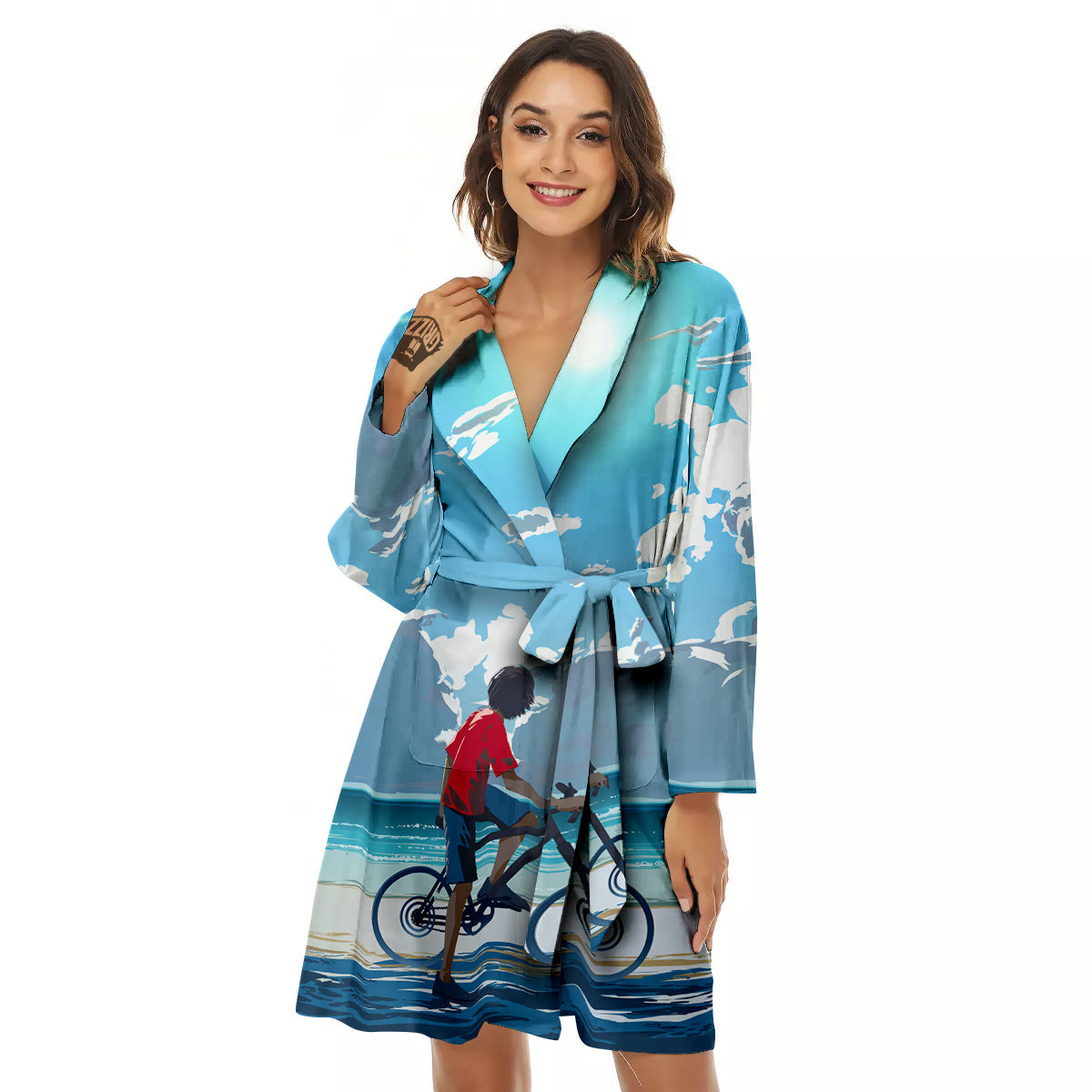Young Man Looking At The Meteor Print Women's Robe-grizzshop