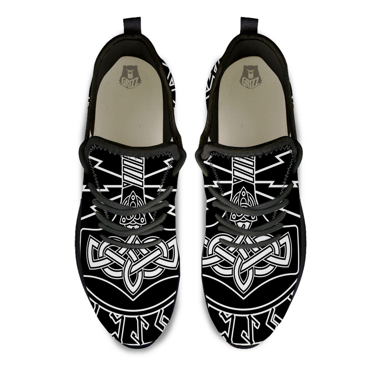 Younger Futhark And Mjolnir Print Black Athletic Shoes-grizzshop