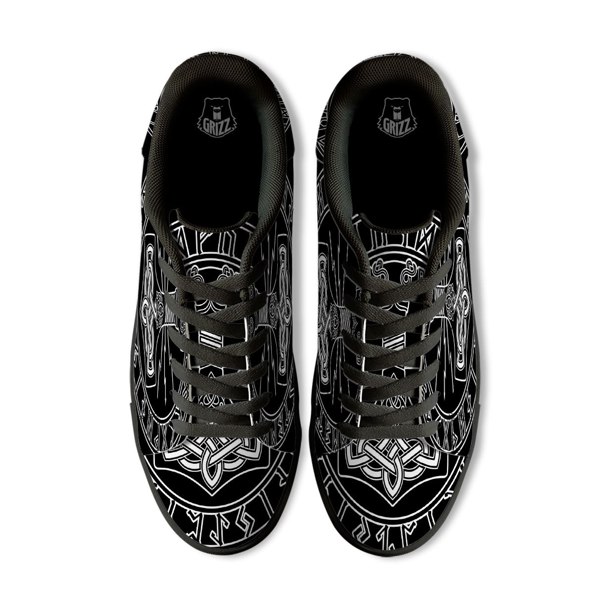Younger Futhark And Mjolnir Print Black Low Top Sneakers-grizzshop