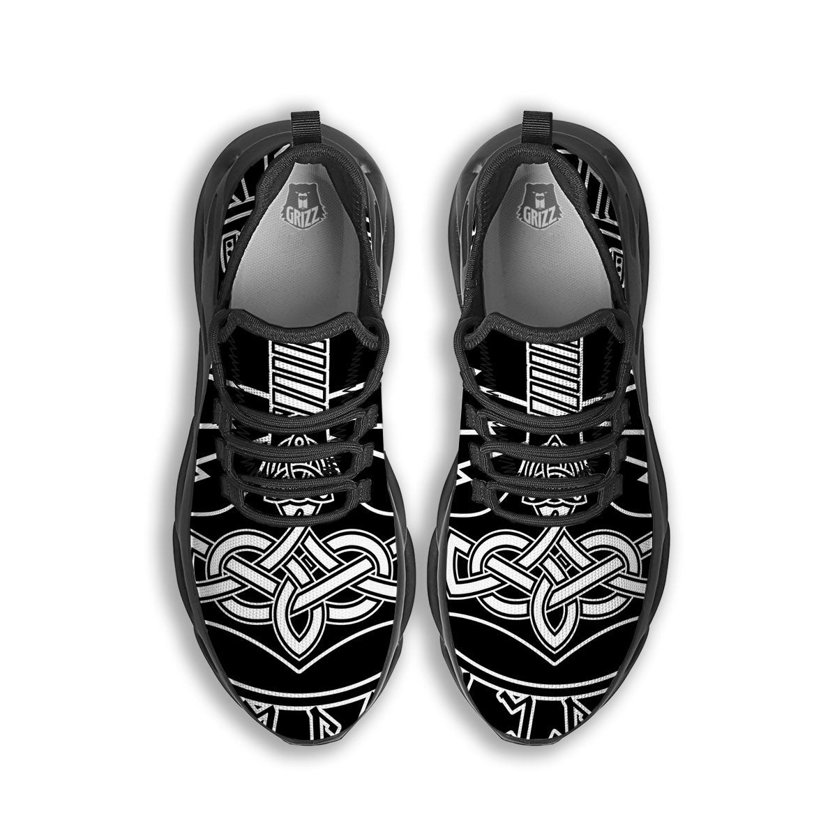 Younger Futhark And Mjolnir Print Black Running Shoes-grizzshop