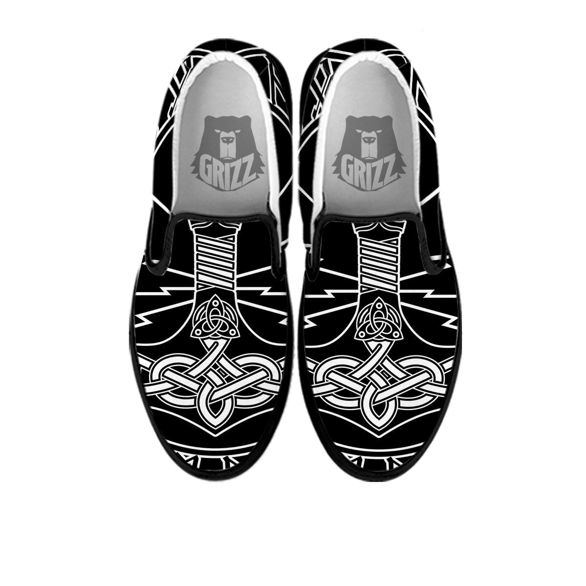 Younger Futhark And Mjolnir Print Black Slip On Shoes-grizzshop