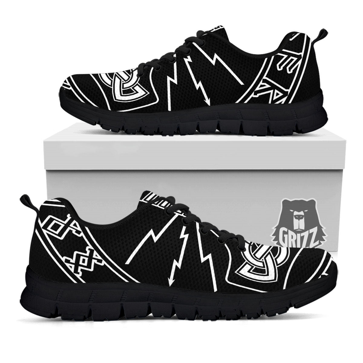 Younger Futhark And Mjolnir Print Black Sneaker-grizzshop