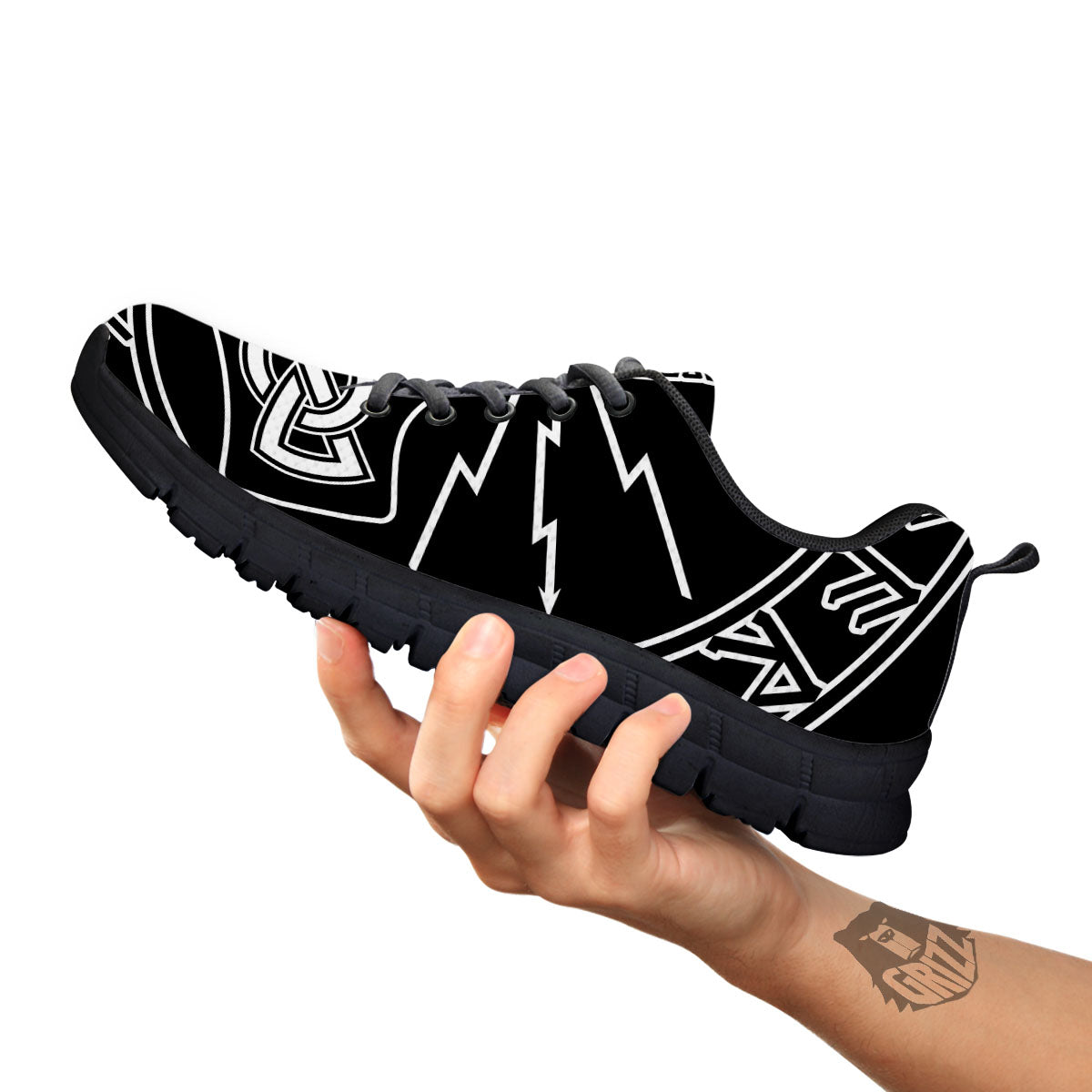 Younger Futhark And Mjolnir Print Black Sneaker-grizzshop
